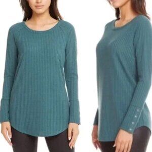 Chaser Women's Thermal Waffle Knit Long Sleeve Top Winter Pine Anthro Sz Medium